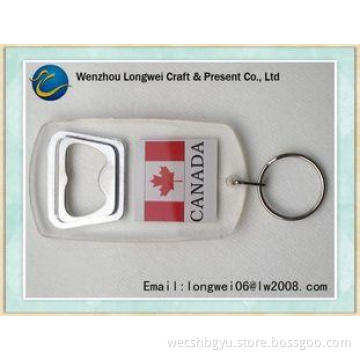 Canada Flag Design Acrylic Keychain With Bottle Opener , Pe
